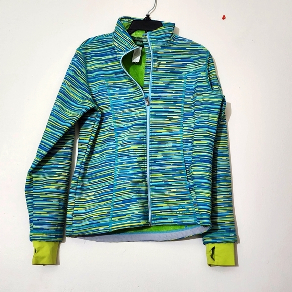 L.L. Bean Other - Girls LL Bean Blue Green Pattern Sweatshirt Faux Fur Lining Sz Large 14-16